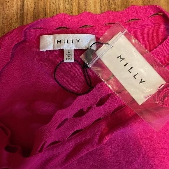 Milly women’s Large top sweater hot pink diamond cutout dolman knit 3/4 sleeve - Picture 5 of 8